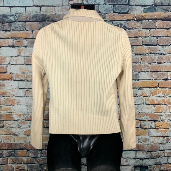 Banana Republic cream wool and leather sweater  Sz M - Picture 2 of 5